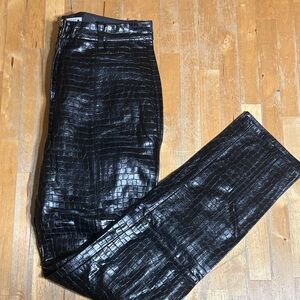 Zara Black Croc-Embossed Faux Leather Pants